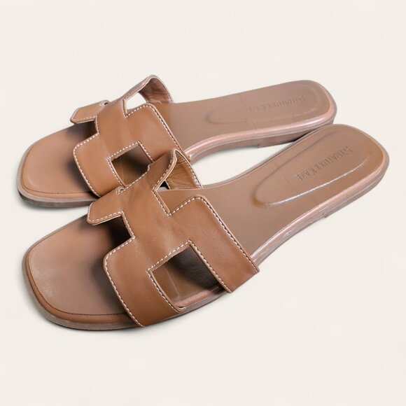 Stratuxx Kaze Open Toe Flat Faux Leather Dress Sandals Womens 10 Brown H Strap - Picture 4 of 7